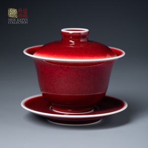 景德镇郎红窑釉陶瓷开片功夫茶具手工高端三才盖碗茶杯泡茶碗单个