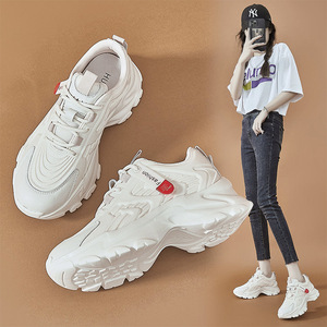华耐老爹鞋女2021秋新款舒适百搭系带厚底增高休闲运动鞋女小白鞋