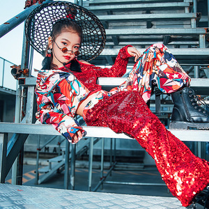 儿童街舞潮装少儿爵士舞服装女孩走秀时尚个性套装国潮炫酷潮流女