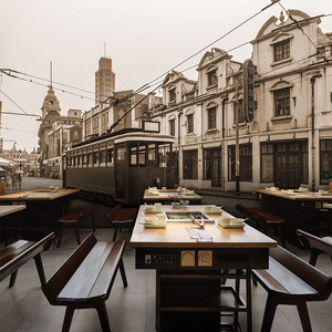 3d复古怀旧老上海街景壁纸民国风餐厅墙纸中式饭馆包厢火锅店壁画