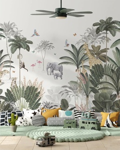 丛林动物环保儿童房间订制壁布墙布客厅沙发背景墙壁纸墙纸植物图