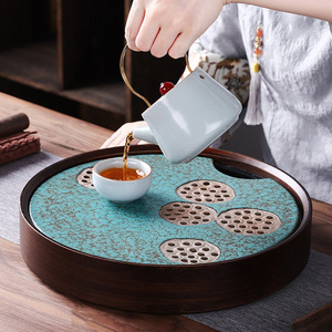 陶瓷茶盘家用圆形茶托盘简约储水式小型茶盘托盘茶台茶海干泡盘