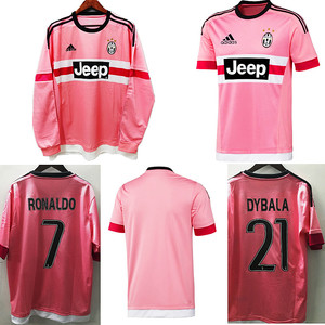 尤文球衣粉色15-16尤文图斯迪巴拉足球服长短袖粉红色7号c罗定制