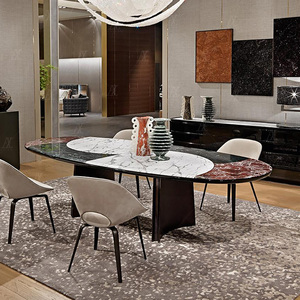 visionnaire餐桌轻奢大理石餐桌镶嵌拼接别墅豪宅大理石餐桌餐椅