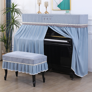 加厚布艺钢琴罩欧式轻奢钢琴全罩中开钢琴套弹琴不取防尘罩琴凳罩