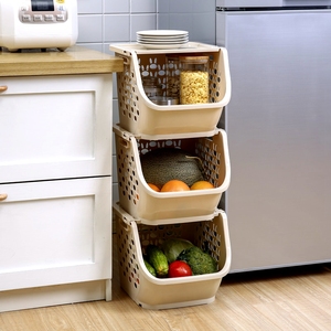 日式厨房蔬菜置物架水果收纳筐多功能塑料储物架整理架角层架子