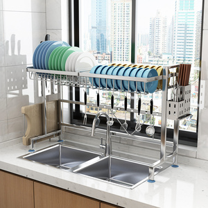 可伸缩不锈钢厨房置物架单水槽上方碗碟收纳放洗菜池洗碗盆沥水架