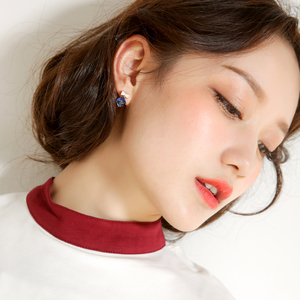 蝴蝶结极光方糖耳钉925银短发百搭气质女个性耳环学生耳坠潮人ins