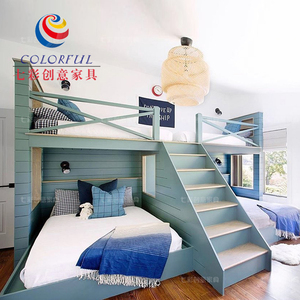 七彩创意家具上下高低双层三人床实木儿童床王子公主床可定制款式
