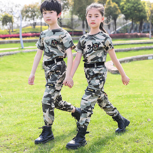 儿童军训迷彩服套装男女童小学生夏令营演出服装幼儿园纯棉表演服