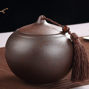 粗陶茶叶罐大号陶瓷醒茶罐柴烧密封储蓄罐红茶普洱茶罐