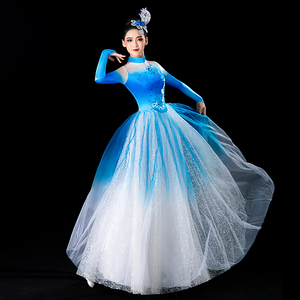 开场舞大摆裙女大气现代舞飘逸古典扇子舞蹈服装合唱歌伴舞演出服