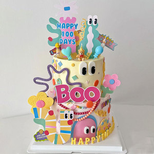 儿童节卡通可爱彩色元素蛋糕字母模具手绘熊迷你帽子气球烘焙插件