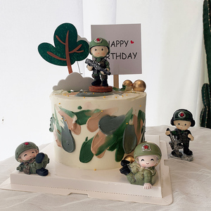 烘焙蛋糕装饰 建军迷彩兵哥哥特种兵飞机坦克男孩生日蛋糕摆件插