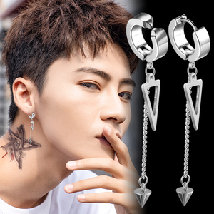 钛钢耳环男士无耳洞耳夹潮嘻哈假耳钉单只个性冷淡风网红韩版饰品
