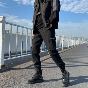 工装裤男配马丁靴修身束脚裤子男士夏季潮牌高街痞帅哈伦休闲裤