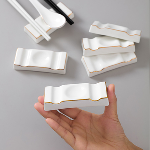 骨瓷双筷子架10个装筷托勺托筷架酒店金边陶瓷公筷架双筷支架定制