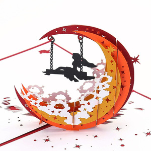 手工纸雕复古月亮3d立体贺卡送女孩创意精美礼品生日礼物包邮