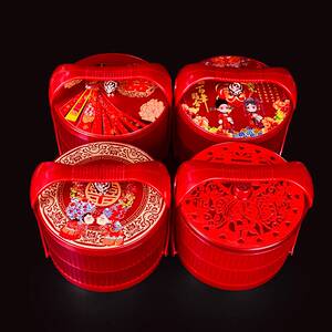 结婚女方陪嫁用品双层食盒糕点篮子新娘嫁妆手提双层干果盘糖果盘