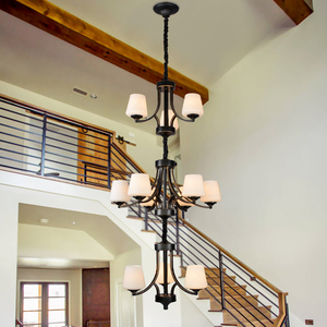 楼梯吊灯美式铁艺三层复式楼旋转楼梯灯北欧跃层别墅客厅长吊灯