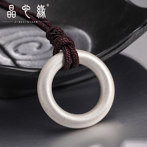 晶心缘s999足银平安扣吊坠女款实心手工纯银项链项坠饰品毛衣链