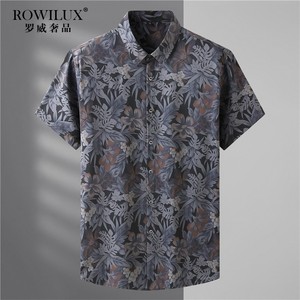 ROWILUX品牌宽松花衬衫男短袖大码时尚休闲加肥加大夏季凉感衬衣