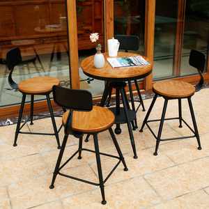 美式loft铁艺餐桌椅圆桌复古实木靠背吧台椅高脚凳咖啡厅休闲桌椅