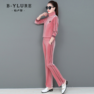 bylure品牌金丝绒套装女春秋2022新款时尚大码高档运动休闲三件套