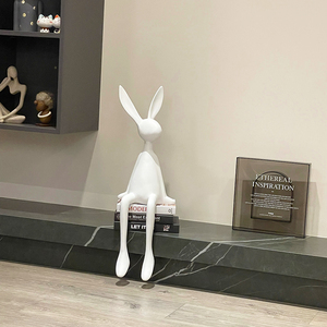 现代极简黑白可爱长耳朵兔子摆件样板间客厅电视柜旁酒柜书柜装饰