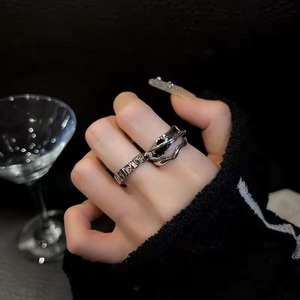 黑水晶戒指女ins小众设计高级感开口戒指冷淡风网红爆款食指戒指