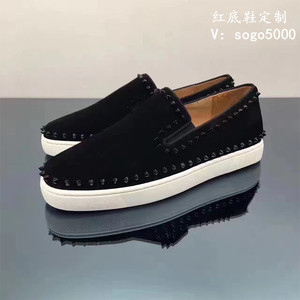 欧美clνj男鞋低帮圈钉红底鞋麂皮铆钉女鞋乐福鞋一脚蹬休闲板鞋