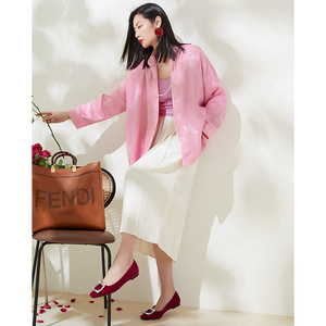 馆东【现货】19姆米花罗提花重磅双层真丝中式宽松版型外套牡丹春
