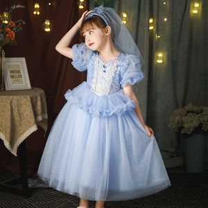 艾莎公主裙夏季原版迪士尼冰雪爱沙连衣裙子新款发光女童爱莎衣服