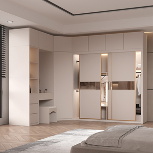 衣柜卧室转角7字柜梳妆台柜书桌柜边柜带顶柜北欧轻奢组装大衣橱