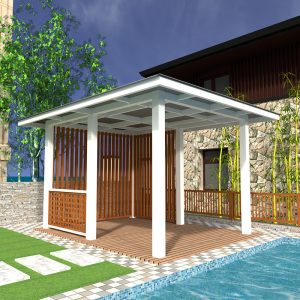 家用凉亭简约现代户外楼顶露天台布置花园设计庭院阳光房玻璃房子