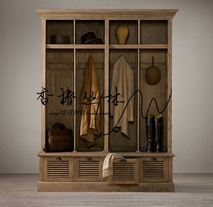 美式乡村RH法式橡木衣柜 无门实木开放式衣柜 欧式简易衣帽间柜子