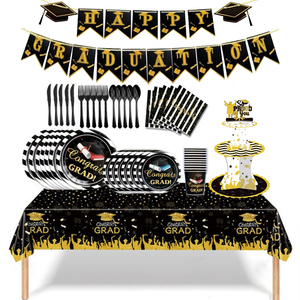 2024毕业典礼派对装饰一次性餐具纸杯野餐盘桌布蛋糕架甜品台布置