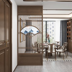 新中式实木扇子造型小屏风隔断客厅木条栅栏玄关装饰遮挡简约现代