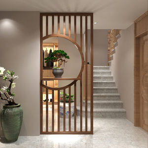 新中式实木屏风隔断客厅家用遮挡入户玄关进门镂空木格栅简约现代