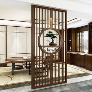 新中式实木定制屏风隔断客厅家用入户镂空玄关木格栅装饰简约现代
