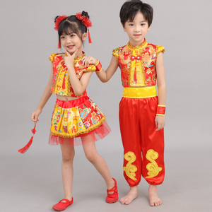 六一儿童秧歌服演出服打鼓服说唱中国红喜庆风幼儿园舞蹈表演服装