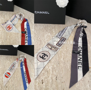 现货chanel香奈儿购物狂23新 女拼色双c印花飘带发圈发绳发饰