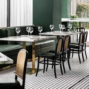 东南亚风格藤编北欧铁艺设计师奶茶店咖啡厅实木餐椅轻奢桌椅组合