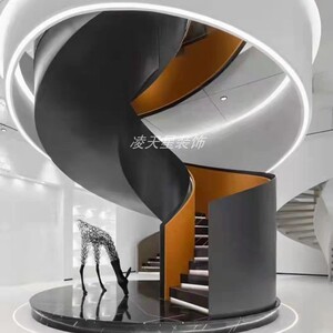 旋转楼梯定制别墅轻奢现代网红酒店复式玻璃钢架结构弧形钢板楼梯