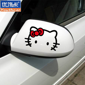 优饰卡品牌 个性可爱搞笑 反光后视镜车贴 kitty凯蒂猫汽车贴纸