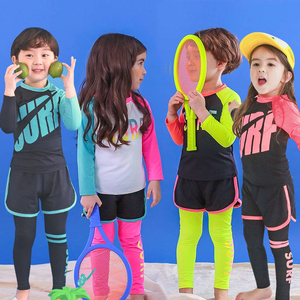 2024新款儿童泳衣分体三件套女孩中大童套装速干长袖防晒男童潜水