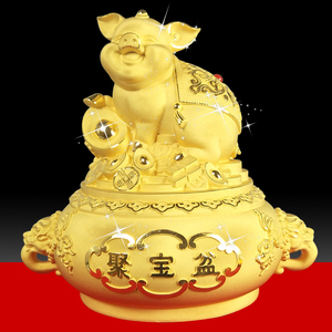 招财金猪摆件贺岁礼品绒沙金生肖富贵猪办公室家居客厅酒柜装饰品