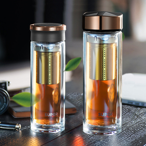 苏泊尔玻璃杯双层家用茶杯车载便携水杯夏季男士办公室高硼硅杯子
