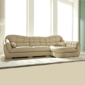 软体羽绒米白色真皮头层牛皮 客厅转角组合沙发 皮艺现代简约定制