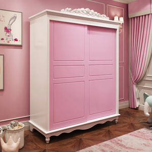 儿童衣柜女孩公主粉色卧室欧式推拉门衣橱简约次卧房柜子储物柜